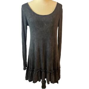 Abree Long Sleeve Ruffle Bottom Mineral Wash Waffle Weave Dress Lagenlook